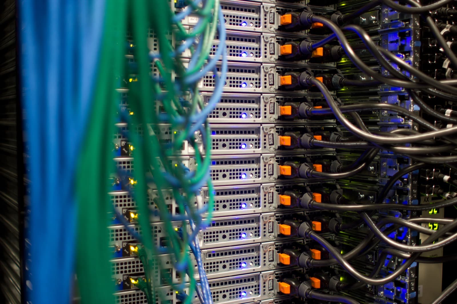 Rows of servers inside a data center