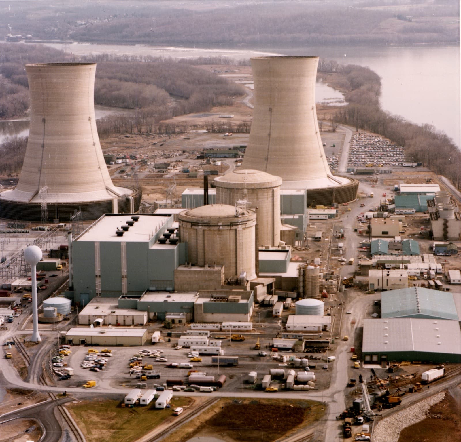 Cooling towers at the Three Mile Island nuclear plant in Pennsylvania
